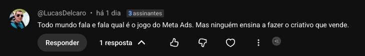 Comentário do Lucas sobre criativo que vende